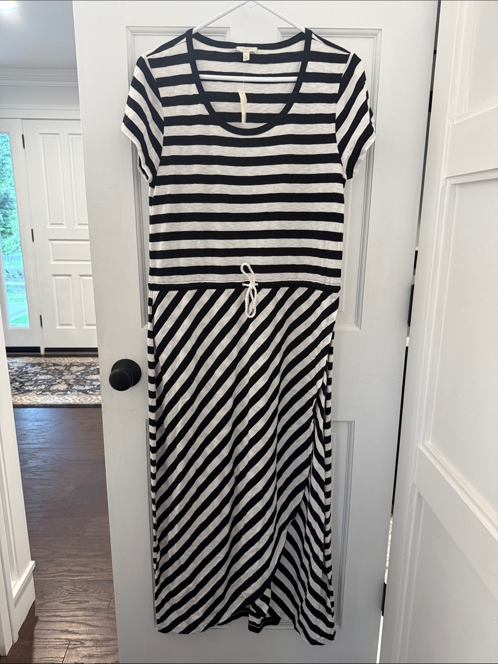 NWT - Talbots Black & White Striped Short-Sleeve Maxi Dress